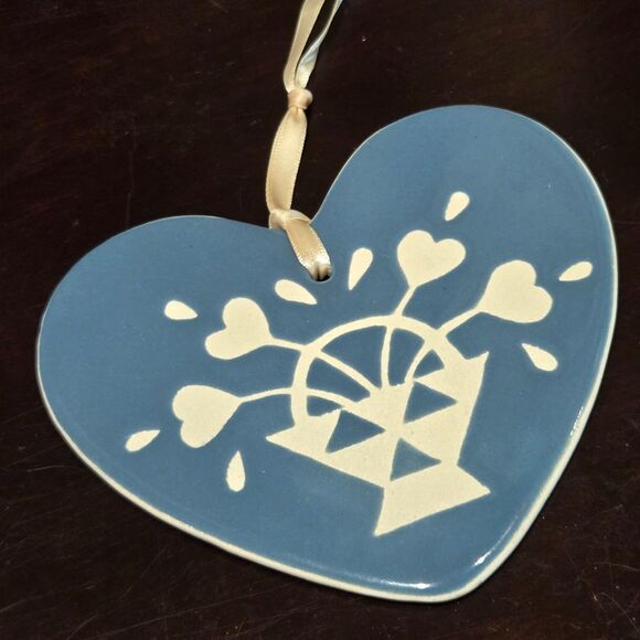 Handmade Blue Ceramic Glazed Heart Wall Hanging 5” Country Decor Ornament artist - Picture 1 of 4